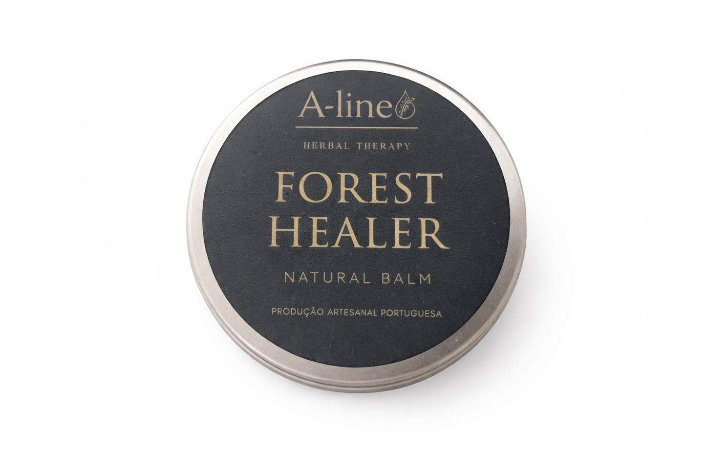 A-Line Forest Healer natural herbal balm in a round metal tin on a white background.