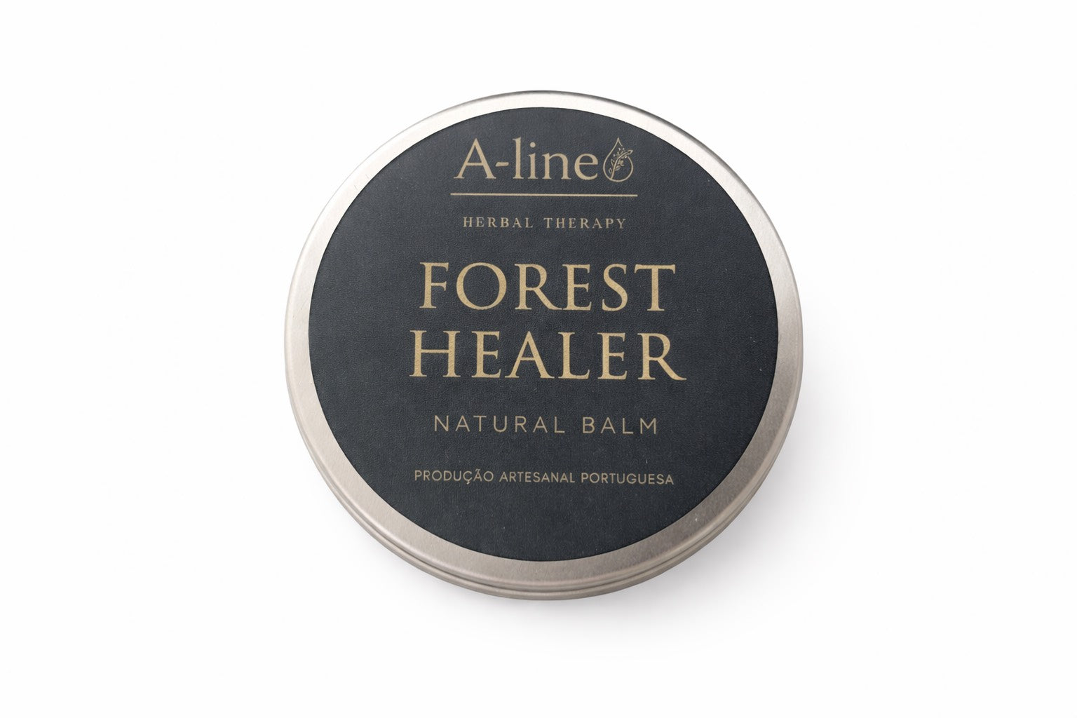 A-Line Forest Healer natural herbal balm in a round metal tin on a white background.