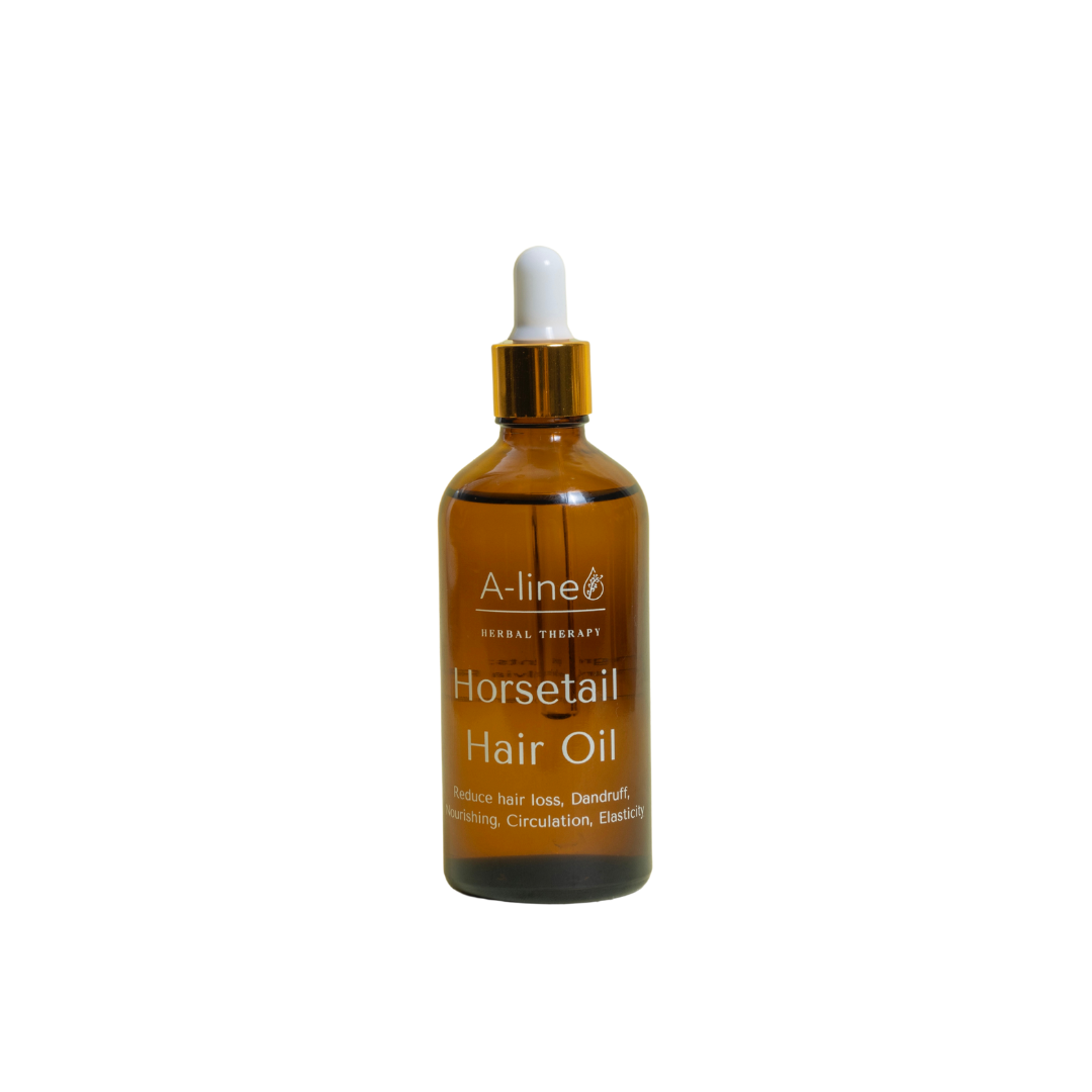 A-line Horsetail Hair Oil in a 100 ml bottle on a white background.
